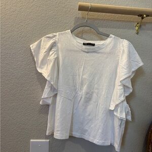 Zara Cream Ruffle Sleeve Tee